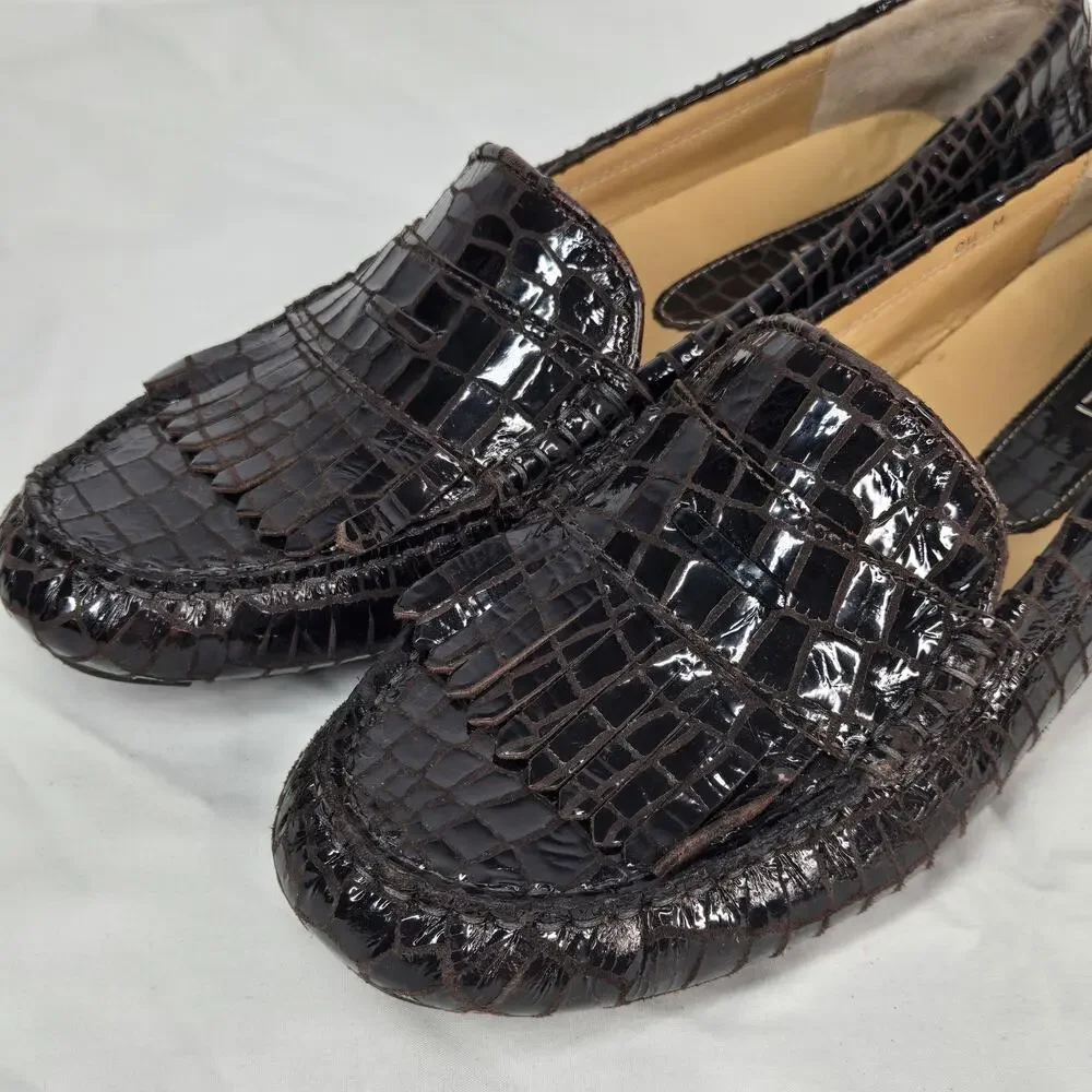 VanEli Brown Croc Embossed Patent Leather Loafers Moccasin Flats Women Size 9.5M